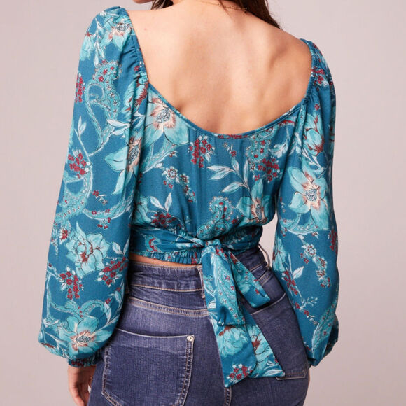 NWT Band of the Free Sybille Floral Crossover Crop Top Sz. XS [2] Deep Teal - Picture 6 of 10